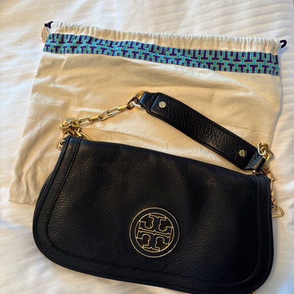 TORY BURCH Black Leather Amanda Logo Clutch Crossbody Chain Bag - Picture 13 of 13
